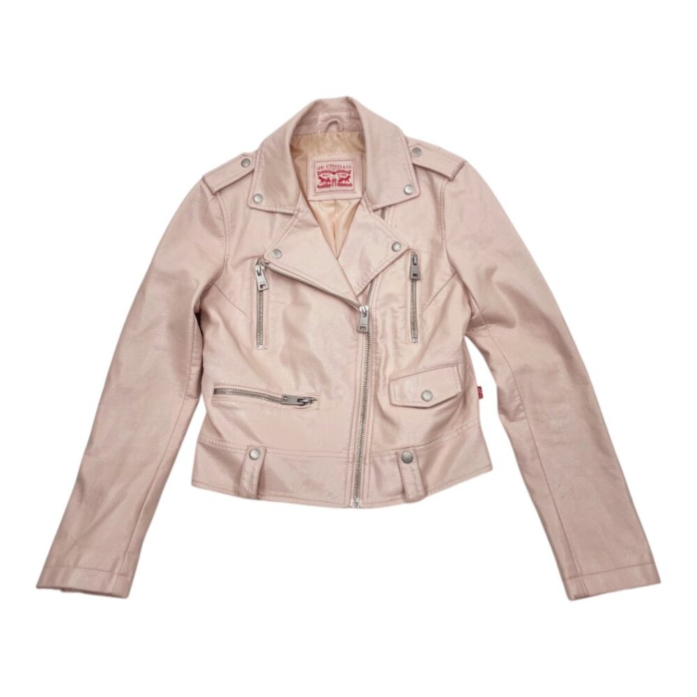 Levi's Pastel Pink Rose Faux Leather Moto Biker Cropped Jacket Women's S